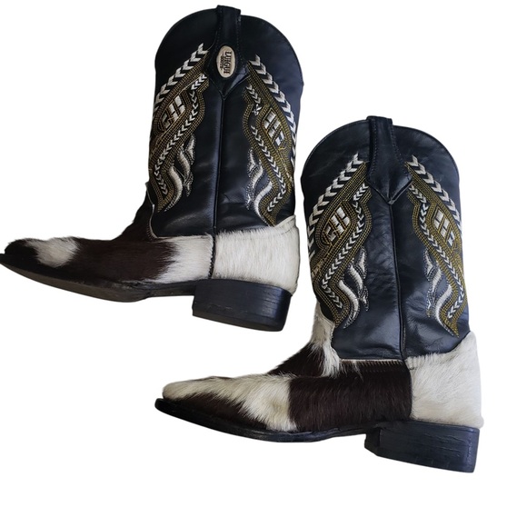 Luigui Womens Western Cowboy Boots Sz 10 Hand Made Cowhide Leather Embroidered - Picture 2 of 13